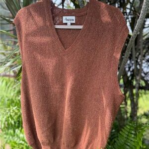 Andean Alpaca Wool Sweater Vest Sleeveless V Neck Rust Color Large